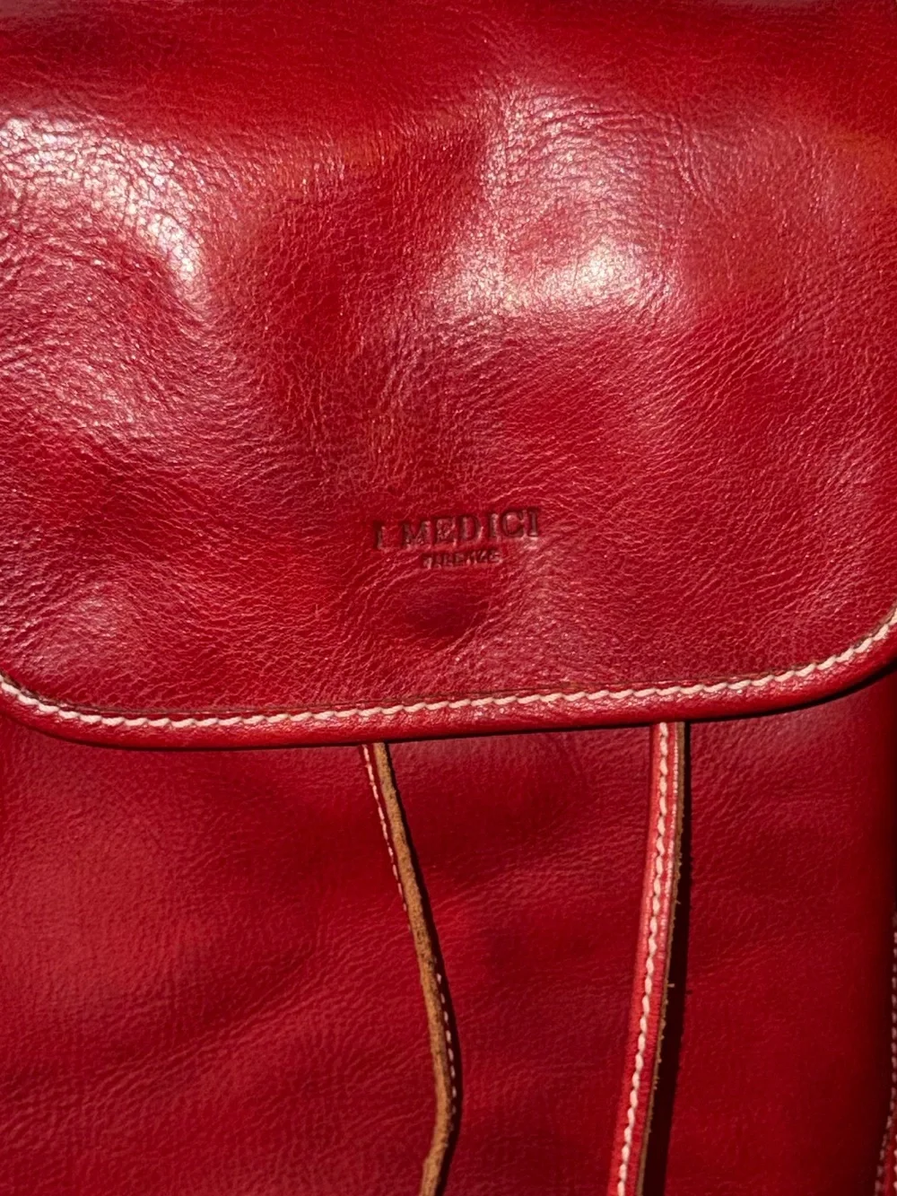 Classic Red Leather Backpack with Top Handle